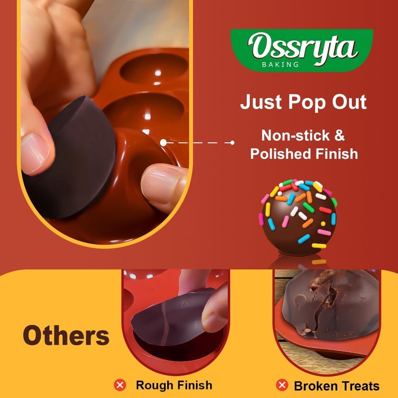 Ossryta قوالب سيليكون نصف كروية متوسطة 6 تجويفات - قوالب قنابل الشوكولاتة الساخنة للخبز، كعك القبة، الحلوى، الجيلي والموس - مجموعة قوالب شوكولاتة نصف كروية قابلة لإعادة الاستخدام وغير لاصقة (عبوة 2)  - Image 3